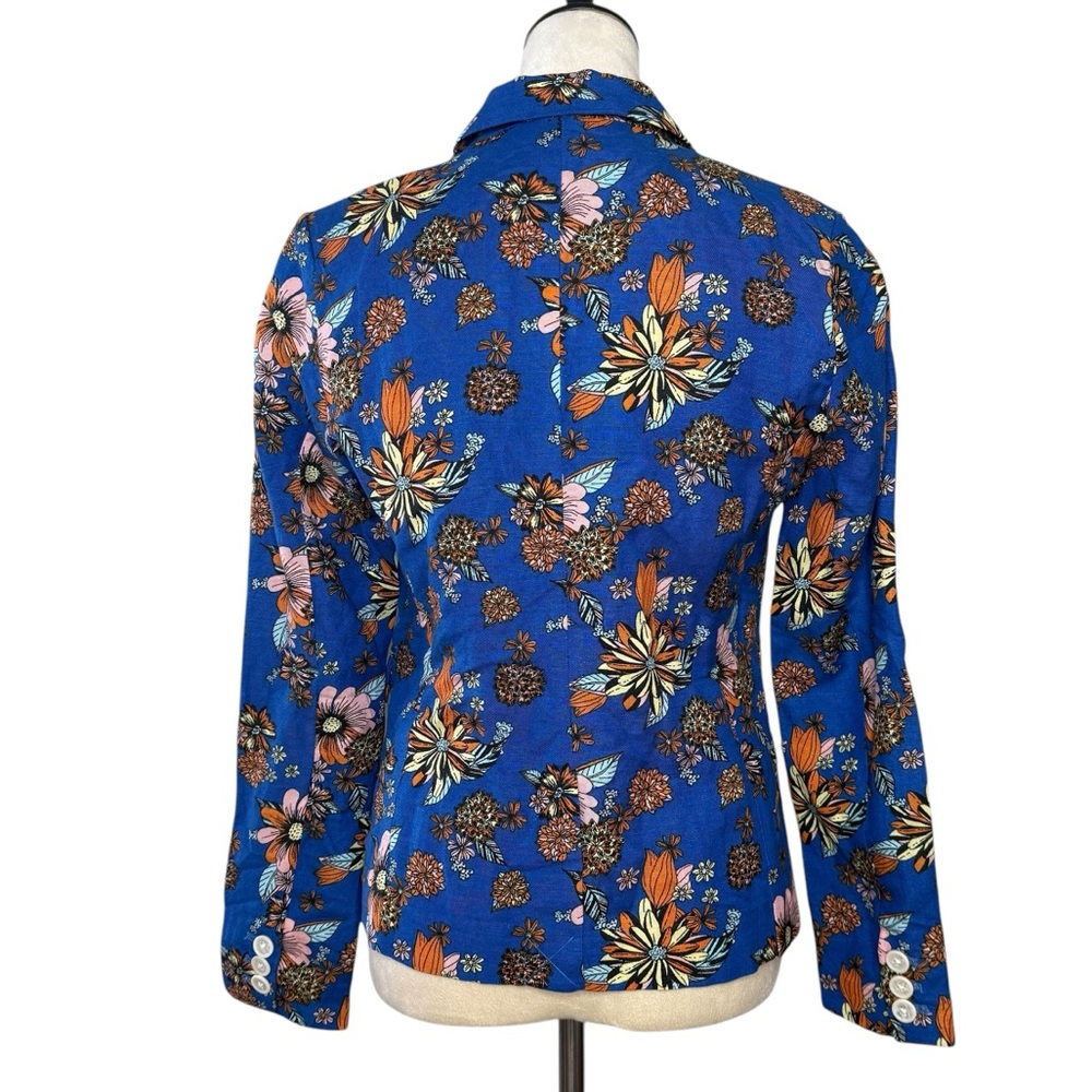 Modcloth Linen Floral Blue Blazer Size Small Botanical Long Sleeve - Picture 2 of 6